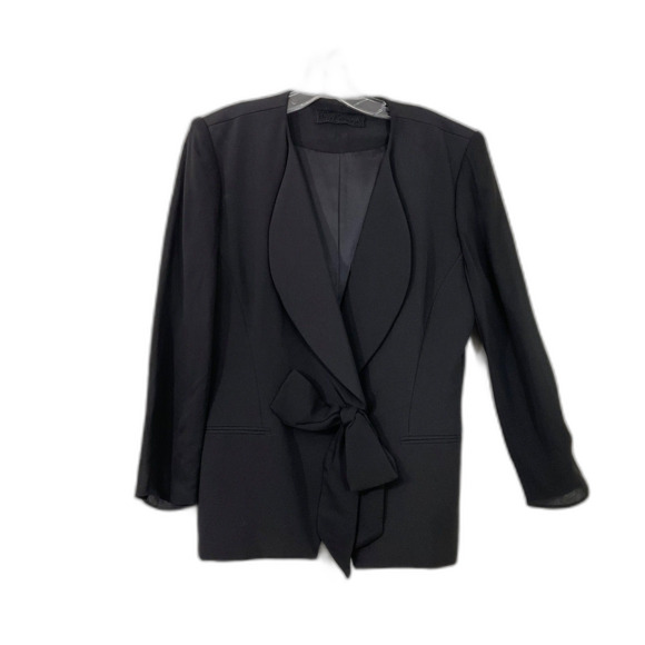 Vtg. Peggy Jennings 100 % silk plunge neckline blazer jacket women’s 8 Black - Picture 1 of 14